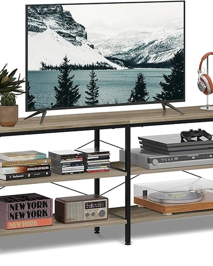 WLIVE TV Stand up to 70 Inch TV, 63" Entertainment Center, TV Media Console with 3-Tier Storage Shelves for Living Room and Bedroom, Greige - LeafyLoom