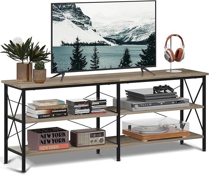 WLIVE TV Stand up to 70 Inch TV, 63" Entertainment Center, TV Media Console with 3-Tier Storage Shelves for Living Room and Bedroom, Greige - LeafyLoom