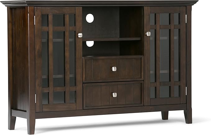 SIMPLIHOME Bedford SOLID WOOD 53 Inch Wide Transitional TV Media Stand in Dark Tobacco Brown for TVs up to 60 Inches, For the Living Room and Entertainment Center - LeafyLoom