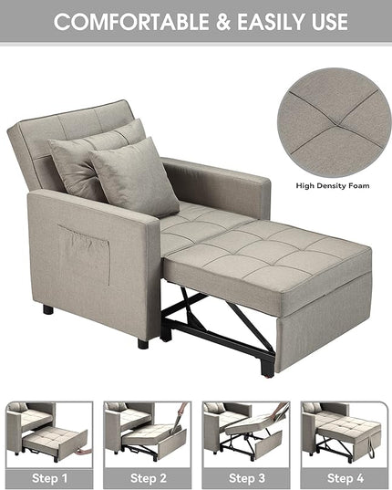 XSPRACER [UPDATED] Convertible Chair Bed, Sleeper Chair Bed 3 in 1, Stepless Adjustable Backrest,Armchair, Sofa, Bed, Linen, Khaki, Single One - LeafyLoom