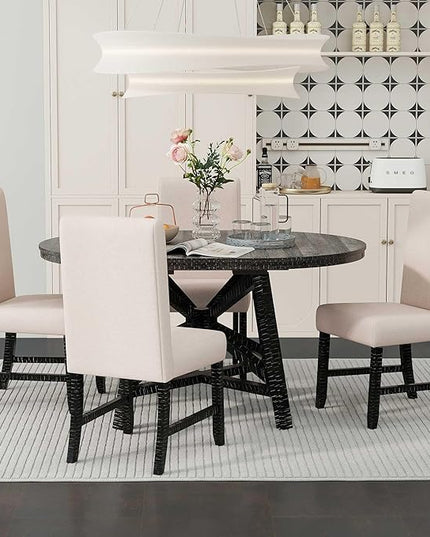NicBex Round Dining Table for 4 Kitchen Table and Chairs 5-Piece Dining Set with Extendable Round Table with Removable Middle Leaf and 4 Upholstered Chairs, Black - LeafyLoom