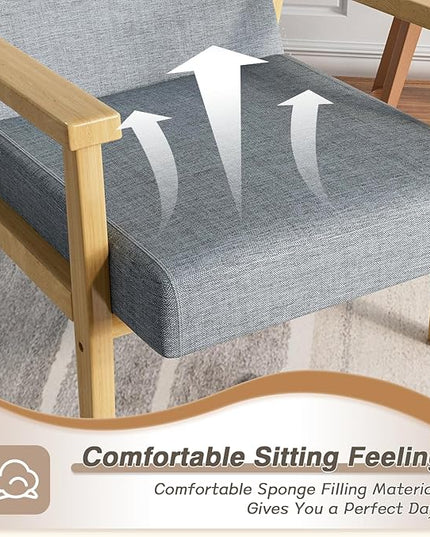 YESHOMY Mid-Century Modern Accent Chair with Solid Wood Frame and Thick Cushion for Living Room, Bedroom, Home Office, Set of 2, Gray - LeafyLoom