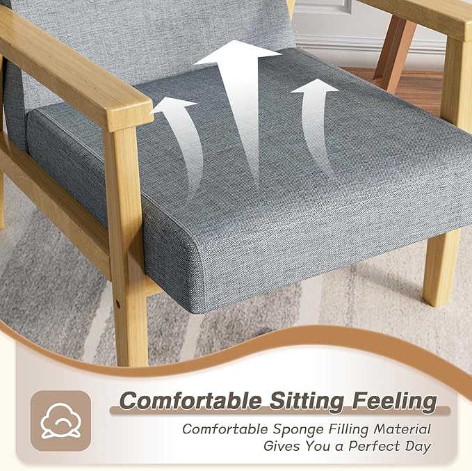 YESHOMY Mid-Century Modern Accent Chair with Solid Wood Frame and Thick Cushion for Living Room, Bedroom, Home Office, Set of 2, Gray - LeafyLoom