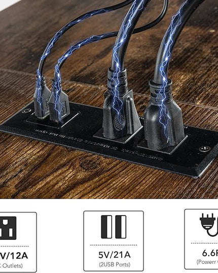 Clikuutory Modern Brown 63 inch Metal TV Stand with LED Lights and Power Outlets for 40 50 55 60 65 70 Inch TVs, 3 Tier Television Stands with Entertainment Center and Storage for Living Room, Bedroom - LeafyLoom