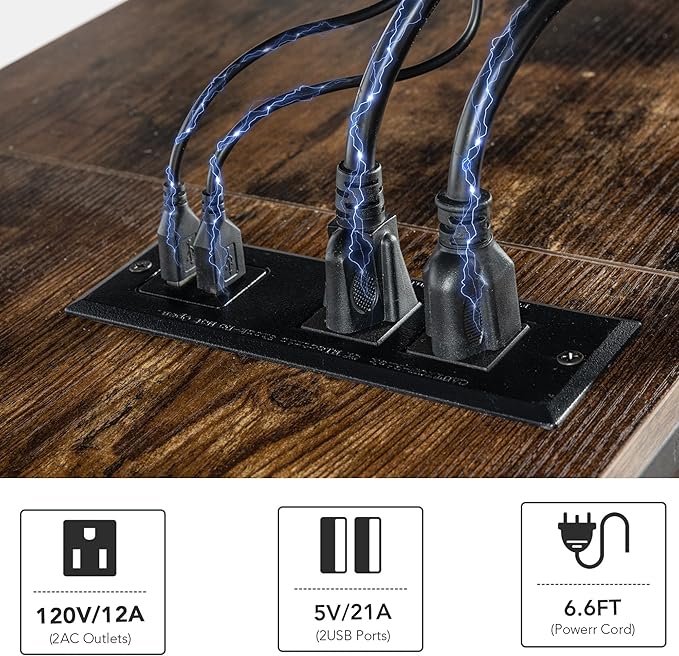 Clikuutory Modern Brown 63 inch Metal TV Stand with LED Lights and Power Outlets for 40 50 55 60 65 70 Inch TVs, 3 Tier Television Stands with Entertainment Center and Storage for Living Room, Bedroom - LeafyLoom