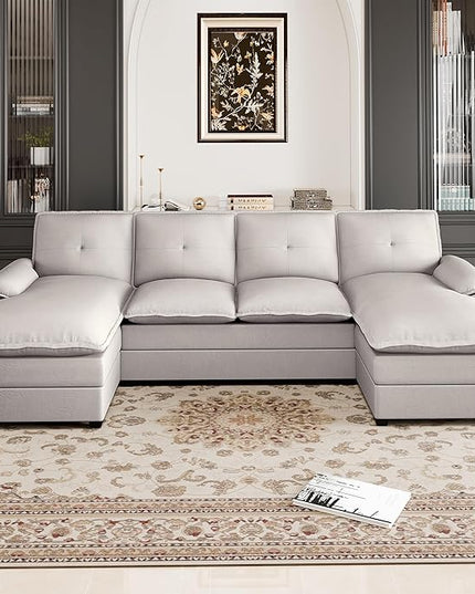 Shintenchi 110" Modular Sectional Couches for Living Room, U-Shaped Sofa Couch with Double Chaise, 4 Seat Sofa Sets with Thick Cushion & Soft Backrest, Creamy White - LeafyLoom