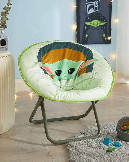 Idea Nuova Disney Star Wars The Mandalorian, Grogu aka The Child Toddler 19” Folding Saucer Chair with Cushion, Polyester, Ages 3+ - LeafyLoom