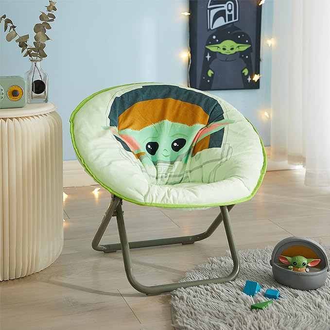 Idea Nuova Disney Star Wars The Mandalorian, Grogu aka The Child Toddler 19” Folding Saucer Chair with Cushion, Polyester, Ages 3+ - LeafyLoom