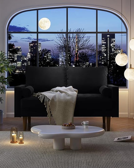 Velvet Furniture for Small Spaces, Mid-Century Modern Loveseats for Living Room, Love Seat Couch Sofas, 58 Inches, Black - LeafyLoom