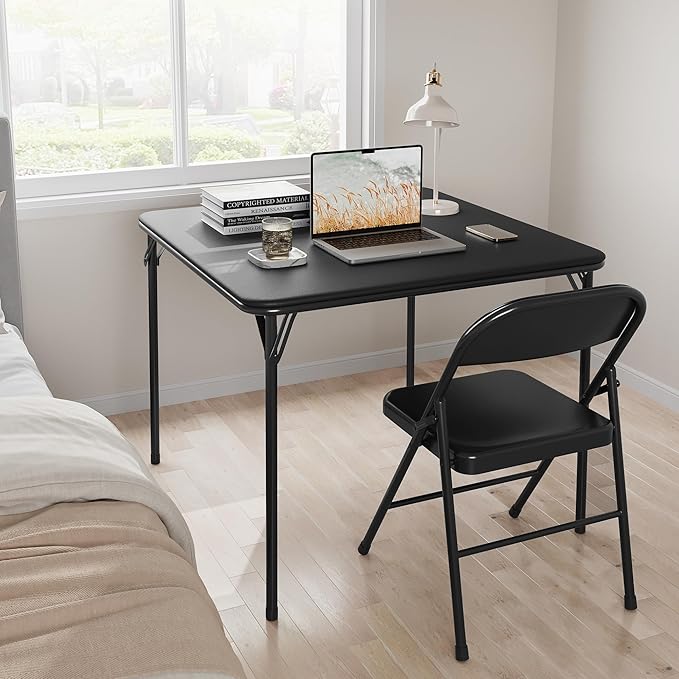 IDEALHOUSE Portable Folding Card Table and Chair Set of 5, Pu Upholstered Foldable Table, and All Metal Folding Chairs, Table and Chairs Suitable for Dining Room, Living Room, Office, Camping - LeafyLoom