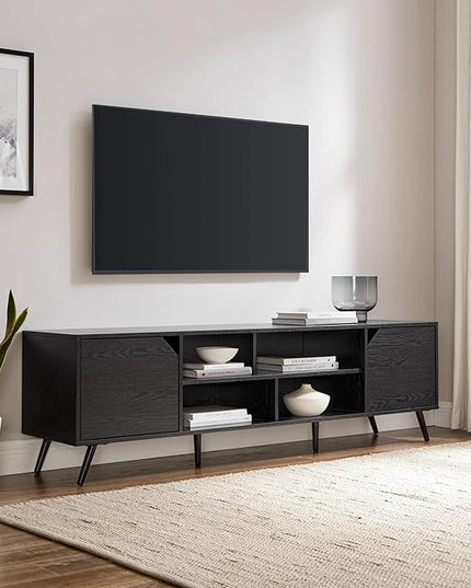 Walker Edison Nora Modern Minimal Open-Shelf Stand for TVs up to 80 Inches, 70 Inch, Black - LeafyLoom