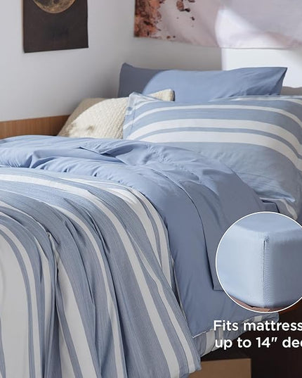 Bedsure Extra Long Twin XL Comforter Set, Twin XL Bedding Set, Navy Blue All Season Dorm Room Essentials with 1 Pillow Sham, Flat Sheet, Fitted Sheet and 1 Pillowcase - LeafyLoom