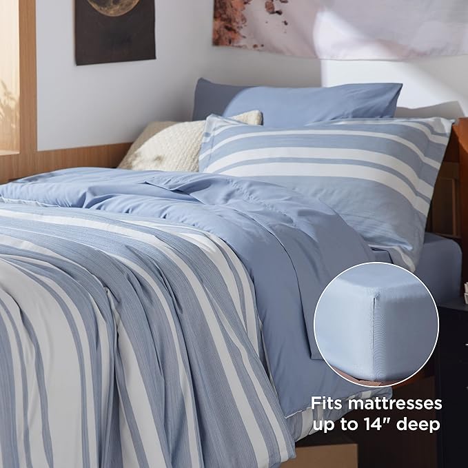 Bedsure Extra Long Twin XL Comforter Set, Twin XL Bedding Set, Navy Blue All Season Dorm Room Essentials with 1 Pillow Sham, Flat Sheet, Fitted Sheet and 1 Pillowcase - LeafyLoom