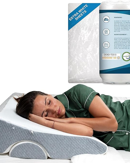 Bed Wedge Pillow 8 inch | Memory Foam Wedge Pillow for Sleeping | Triangle Pillow Wedge | Acid Reflux Pillow | Post-Surgery Support Cushion | Back, Head, Knee, Elbow Support | Pregnancy Pillow - LeafyLoom