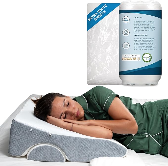 Bed Wedge Pillow 8 inch | Memory Foam Wedge Pillow for Sleeping | Triangle Pillow Wedge | Acid Reflux Pillow | Post-Surgery Support Cushion | Back, Head, Knee, Elbow Support | Pregnancy Pillow - LeafyLoom