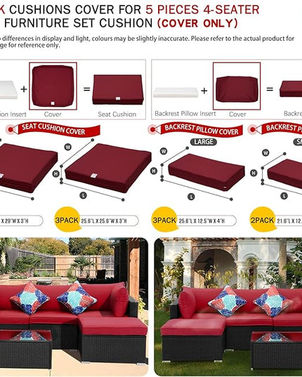 ClawsCover 9Pack Outdoor Seat and Back Cushions Replacement Covers Fit for 5 Pieces 4-Seater Wicker Rattan Patio Conversation Set Sectional Couch Furniture,Burgundy-Include Cover Only (Large) - LeafyLoom