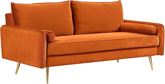 Kent Modern Sofa, European Style Velvet Living Room Furniture with Tapered Legs, Vintage Flair, and Sleek Design, Orange - LeafyLoom