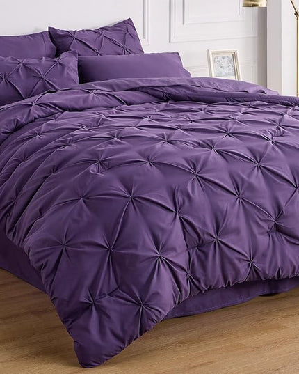 Bedsure Purple Comforter Set Queen - Bed in a Bag Queen 7 Pieces, Pintuck Bedding Sets Purple Bed Set with Comforter, Sheets, Pillowcases & Shams - LeafyLoom