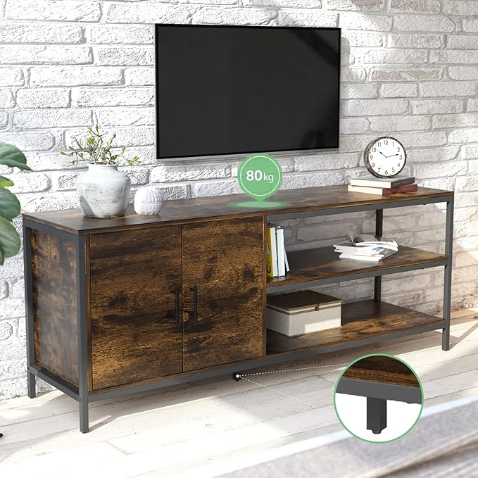 Novilla Retro Farmhouse TV Stand for TVs up to 65 Inches, Living Room Entertainment Center for Flat/Curved Screen, 58 Inches, Brown - LeafyLoom