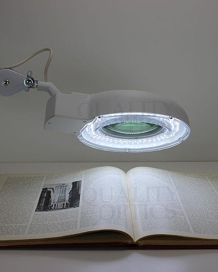 Quality Optics® Professional Series Illuminated Workstation Swing Arm Magnifier White 3LED Diopter with Stand - LeafyLoom
