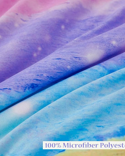 6 Pieces Rainbow Queen Size Bed in A Bag for Girls/Kids/Teens, Colorful Sparkle Tie Dye Girls Comforter Set, Soft Sparkle Glitter Galaxy Bed Sets for All Season - LeafyLoom
