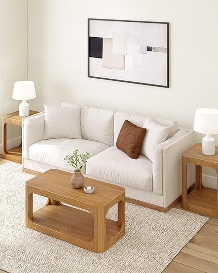 Plank+Beam Small Forma Coffee Table, Solid Wood 40 Inch Modern Coffee Table with Shelf, Contemporary Center Table with Storage Space, Rectangle Tea Table with Storage, Pecan - LeafyLoom