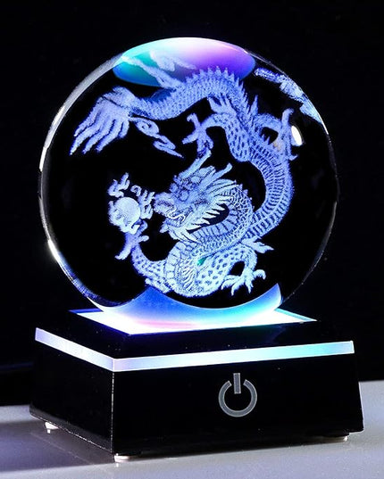 Qianwei Chinese Dragon Decor Gifts, Dragon Statue Figurines Stuff Decorations 3D Laser Etched Halloween Crystal Balls Feng Shui for Witchcraft Paper Weights Glass Decor - LeafyLoom