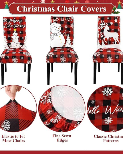 U'Artlines Christmas Chair Covers Set of 6, Removable Washable Merry Christmas Dining Chair Seat Covers Stretch Protector Slipcovers for Dining Room Kitchen Holiday Party Decor, Red Buffalo Plaid UArtlines