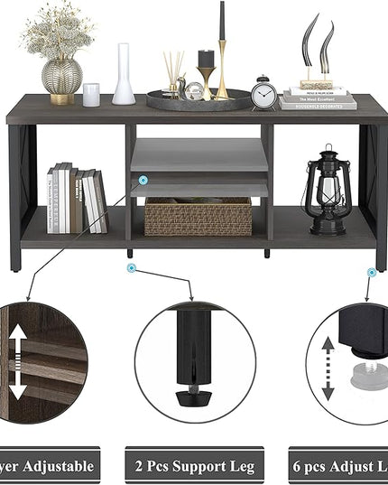 FATORRI Rustic Coffee Table for Living Room, Farmhouse Dark Wood Center Table, Industrial Rectangle Cocktail Tea Tables (Walnut Brown) - LeafyLoom
