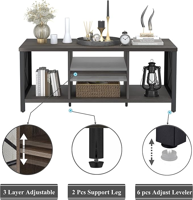 FATORRI Rustic Coffee Table for Living Room, Farmhouse Dark Wood Center Table, Industrial Rectangle Cocktail Tea Tables (Walnut Brown) - LeafyLoom