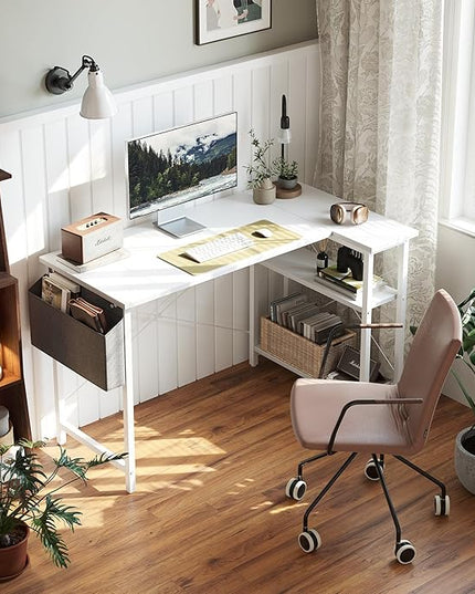 CubiCubi L Shaped Desk, 40" Computer Desk with Reversible Storage Shelves Home Office Corner Desk Study Writing Gaming Table, White - LeafyLoom