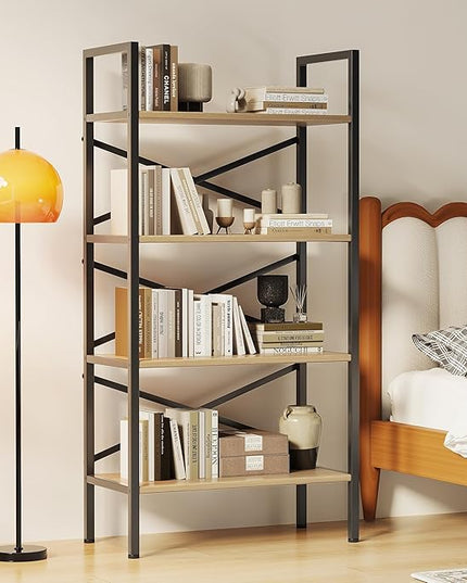 4 Tier Book shelf 23.6" W, Small Bookcase with Open Shelves, BookShelf with Storage, Standing Book Shelves Organizers and Storage for Living Room, Kitchen, Home, Office (Light Coffee) - LeafyLoom