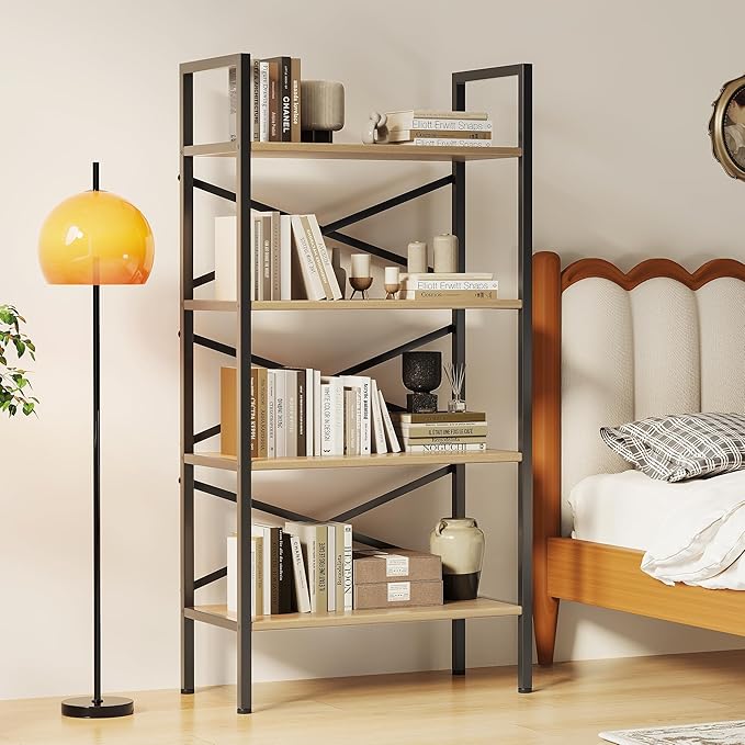 4 Tier Book shelf 23.6" W, Small Bookcase with Open Shelves, BookShelf with Storage, Standing Book Shelves Organizers and Storage for Living Room, Kitchen, Home, Office (Light Coffee) - LeafyLoom