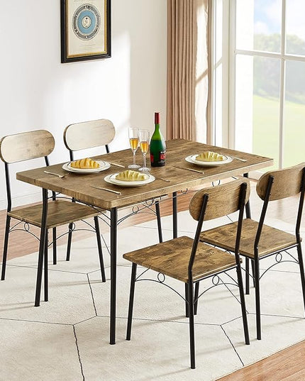 VECELO Dining Table Set for 4, 5 Piece Dinette with Chairs for Kitchen, Breakfast Nook and Small Space, Brown, 43.3" - LeafyLoom