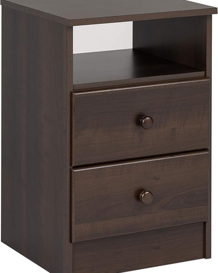 Prepac Astrid Simplistic Nightstand Side Table with 2 Drawers and Open Shelf, Functional Bedside Table 15.5" D x 16" W x 24.5" H, Espresso, EDNH-0402-1 - LeafyLoom