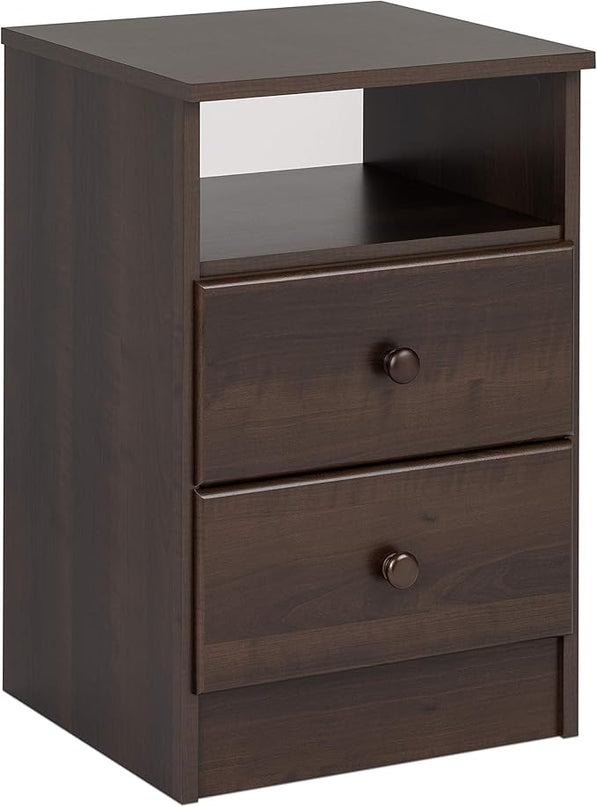 Prepac Astrid Simplistic Nightstand Side Table with 2 Drawers and Open Shelf, Functional Bedside Table 15.5" D x 16" W x 24.5" H, Espresso, EDNH-0402-1 - LeafyLoom