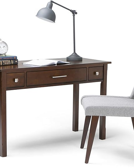 SIMPLIHOME Avalon SOLID WOOD Contemporary 47 Inch Wide Writing Office Desk in Dark Tobacco Brown, For the Office Desk, Writing Table, Workstation and Study Table - LeafyLoom