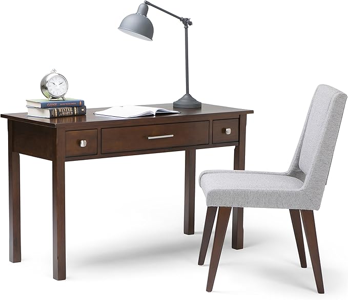 SIMPLIHOME Avalon SOLID WOOD Contemporary 47 Inch Wide Writing Office Desk in Dark Tobacco Brown, For the Office Desk, Writing Table, Workstation and Study Table - LeafyLoom
