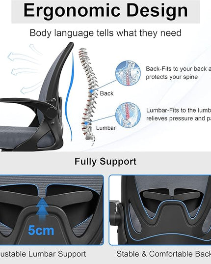 Primy Office Chair Ergonomic Desk Chair with Adjustable Lumbar Support and Height, Swivel Breathable Desk Mesh Computer Chair with Flip up Armrests for Conference Room（Dark Gray） - LeafyLoom