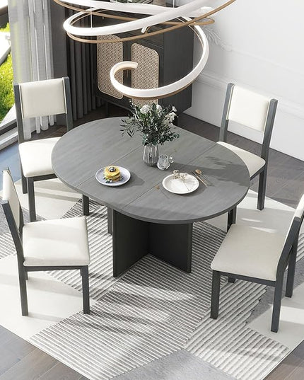 NicBex Small Dining Table Set for 4 Kitchen Table and Chairs 5-Piece Retro Functional Dining Set, 1 Extendable Table with a 16-inch Leaf and 4 Upholstered Chairs for Dining Room and Kitchen, White - LeafyLoom