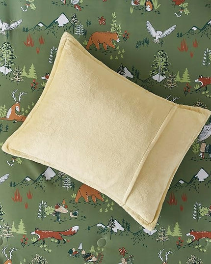 Mi Zone Kids Queen Comforter Set, Reversible Plush Kids Comforter Set, Cozy Plush Reverse Bedding, Winter Fluffy Comforter Bed Set, 2 Shams, Enchanting Forest Animals, Full/Queen, Sage Green 3 Piece - LeafyLoom