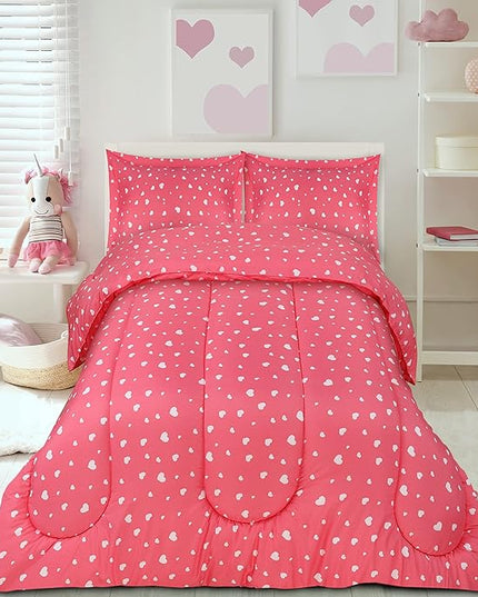 Utopia Bedding All Season Heart Comforter Set with 2 Pillow Cases, 3 Piece Soft Brushed Microfiber Kids Bedding Set for Boys/Girls, Machine Washable (Twin) - LeafyLoom