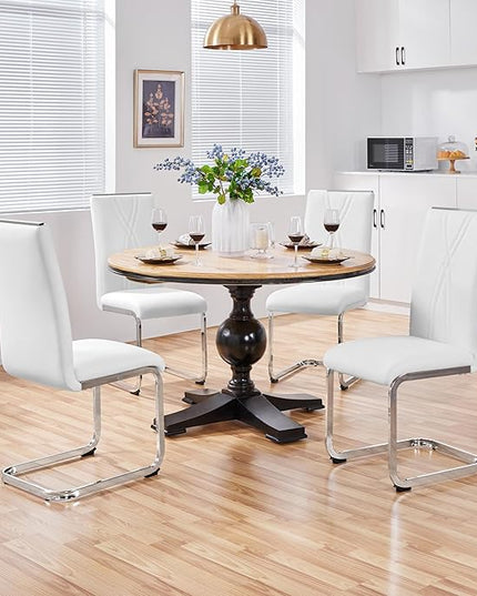 Yaheetech Dining Chairs Set of 4 Modern Dining Room Chairs Kitchen Chairs with Faux Leather Seat, Solid Legs and High Back for Dining Room, Kitchen, White - LeafyLoom