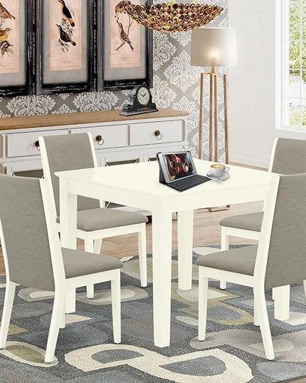 East West Furniture Oxford 5 Piece Dinette Set for 4 Includes a Square Table and 4 Shitake Linen Fabric Parson Dining Room Chairs, 36x36 Inch, OXLA5-LWH-06 - LeafyLoom