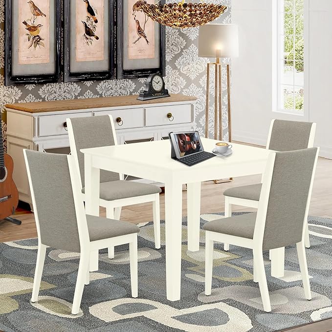 East West Furniture Oxford 5 Piece Dinette Set for 4 Includes a Square Table and 4 Shitake Linen Fabric Parson Dining Room Chairs, 36x36 Inch, OXLA5-LWH-06 - LeafyLoom