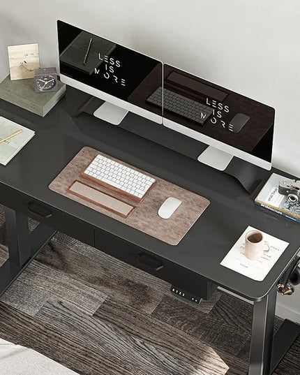 BANTI 55'' Adjustable Height Electric Standing Desk with Double Drawer, Computer Workstation Stand Up Home Office Desk with Splice Tabletop, Black Frame/Black Top - LeafyLoom