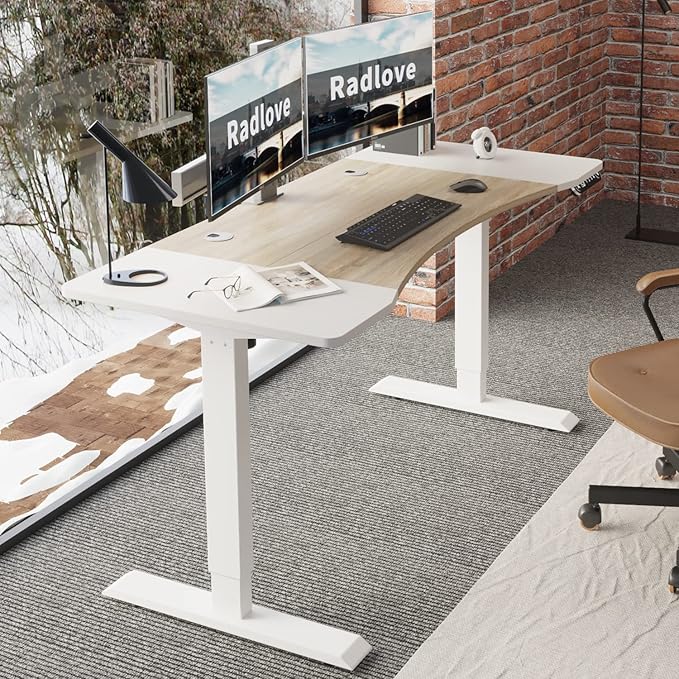Radlove Dual Motor Height Adjustable Standing Desk, 63 x 30 Height Adjustable Computer Desk Sit Stand Desk Home Office Desks with Splice Board 265 lb Load Capacity White Frame + White Top - LeafyLoom