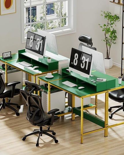 Gaming Computer Desk with Storage,Monitor Stand 47” Small, Writing Desk for 2 Monitors, Adjustable Storage Space, Modern Design Corner Table for Home Office, Green. - LeafyLoom