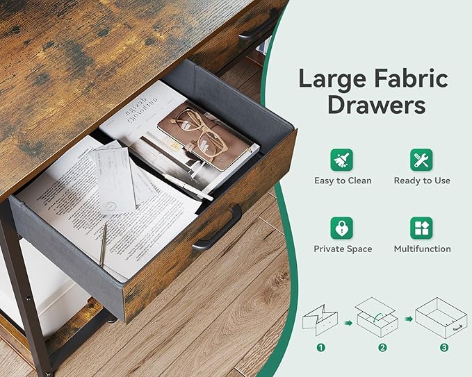 AODK 55 inch Computer Desk with 3 Drawers, Gaming Desk with LED Lights & Power Outlets, Home Office Desk with Storage Shelves & Monitor Stand, Modern Work Study Writing Table for Small Spaces, Vintage - LeafyLoom