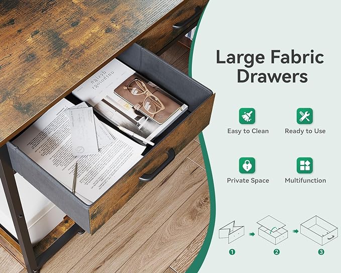 AODK 48 inch Computer Desk with 3 Drawers, Gaming Desk with LED Lights & Power Outlets, Home Office Desk with Storage Shelves & Monitor Stand, Modern Work Study Writing Table for Small Spaces, Vintage - LeafyLoom